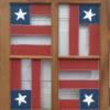 "Window Quilt"
Price, USD:
Status: SOLD
Size (inches): 20 1/4w x 22 3/4h
Media: Paint on Glass
NOTE: This piece was inspired by Americana barn quilts. The clear stripes allow for any background color to show through...a wall color or material one might attach to the back side, etc.