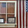 "Window Shelf w/ Flag"
Price, USD: 
Status: SOLD
Approx. Size (inches): 22h x 29w
Media: Paint on Glass
NOTE: A great piece to honor those who serve in our military, public service departments like fire or police, or schools (since the writing on the flag is the "Pledge of Alligiance".